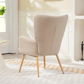 HOMCOM Fotoliu Modern Imbottito pentru Sufragerie, Fotoliu pentru Dormitor din Țesătură Sherpa cu Spătar Înalt și Brațe, Fotoliu Relax cu Cadru din Oțel pentru Sufragerie, Bej | Aosom Romania