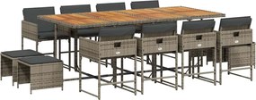 vidaXL Set mobilier de grădină cu perne, 13 piese, gri, poliratan