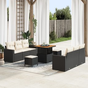 vidaXL Set de canapea pentru grădină, 9 piese, cu perne, din rattan negru și plastic