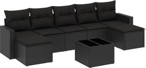 vidaXL Set mobilier de grădină cu perne, 8 piese, negru, poliratan