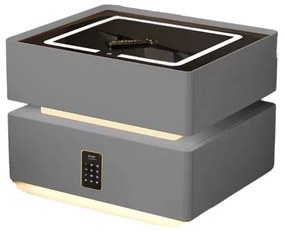 Noptieră inteligentă cu încărcare wireless, iluminare LED, 2 sertare de depozitare, senzor de lumină nocturnă și încuietoare codificată – gri antracit, design modern din sticlă și lemn