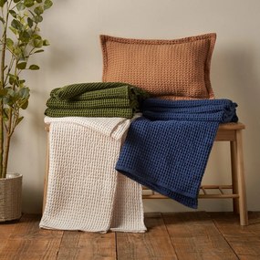 Pătură albastru-închis din bumbac 150x200 cm Jaipur Chunky Waffle – Pineapple Elephant