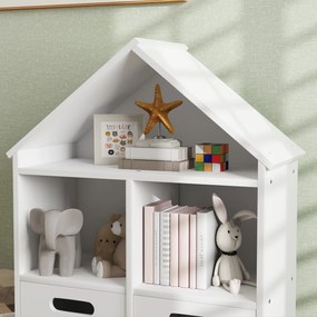 AIYAPLAY Bibliotecă pentru copii mobilier de depozitare pentru copii 3 nivele cu două sertare formă de casă 63,7 x 29,7 x 89 cm alb | Aosom Romania