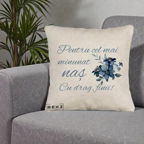 Cadou pentru Nas - Perna Personalizata Pentru Cel mai Minunat Nas Cu drag Finii, 40x40 cm, Bej Canapea, Husa Detasabila, Perna Inclusa, BEKZ®