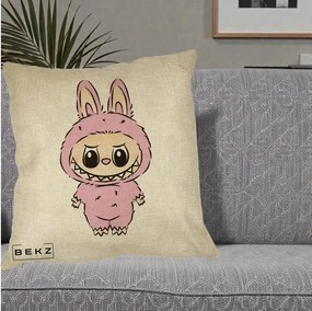 Perna Personalizata Labubu Mov Pastel, 40x40 cm, Crem, Husa Detasabila, Perna Inclusa, BEKZ®