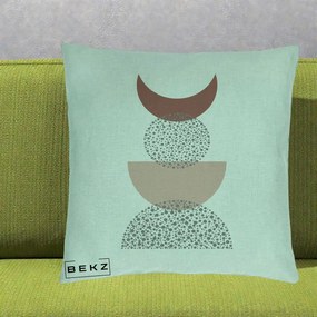 Perna Decorativa Boho Luna Plina si Forme Punctate, 40x40 cm, Verde Menta, Husa Detasabila, Perna Inclusa, BEKZ®