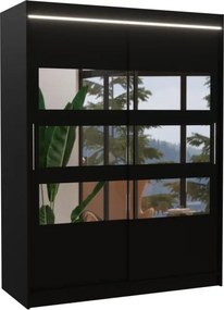 Dulap cu usi glisante, oglinda si iluminare LED, 150x58x200 cm, FLORENTO 150, ADRK Furniture (Culoare: Negru / Negru)