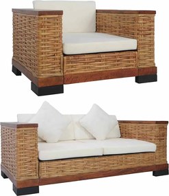vidaXL Set de canapele cu perne, 2 piese, maro, ratan natural
