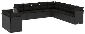 3249714 vidaXL Set canapele de grădină cu perne, 11 piese, negru, poliratan
