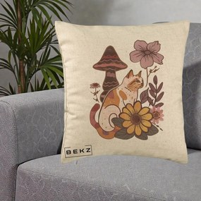 Perna Decorativa Pisica Vintage Florala Boho, 40x40 cm, Bej, Husa Detasabila, Perna Inclusa, BEKZ®