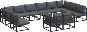 vidaXL Set de canapele pentru grădină cu pernă 12 pcs Negru Aluminiu