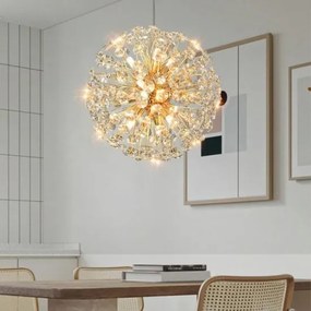Lustra LED Pendul Elit's Tessa 40 cm, Cristal, Gold