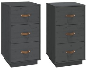 818340 vidaXL Noptiere, 2 buc., gri, 40x40x75 cm, lemn masiv de pin