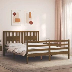 3194584 vidaXL Cadru de pat cu tăblie, maro miere, 160x200 cm, lemn masiv