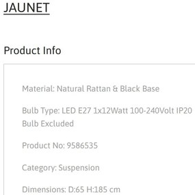 Lustra ratan design natural JAUNET NVL-9586535