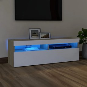 Comoda TV cu lumini LED, alb si stejar Sonoma, 120x35x40 cm 1, alb si stejar sonoma, 120 x 35 x 40 cm