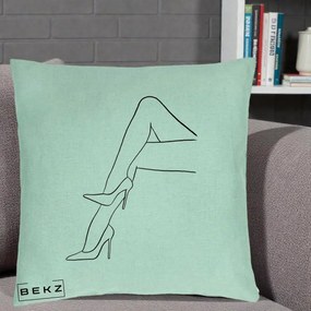 Perna Decorativa Picioare cu Tocuri Line Art, 40x40 cm, Verde Menta, Husa Detasabila, Perna Inclusa, BEKZ®