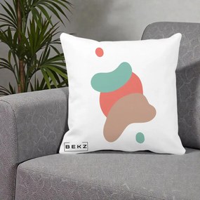 Perna Decorativa Abstract Forme Fluide Coral, 40x40 cm, Alba Mata, Husa Detasabila, Perna Inclusa, BEKZ®