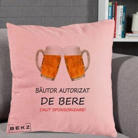 Perna Decorativa Bautor Autorizat de Bere, 40x40 cm, Roz, Husa Detasabila, Perna Inclusa, BEKZ®