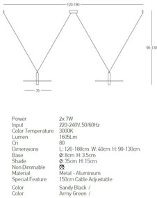 Lustra LED decorativa design modern Kurt 2L verde