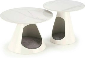 Set 2 masute cafea OSARIO, alb cu efect de marmura, ceramica/metal