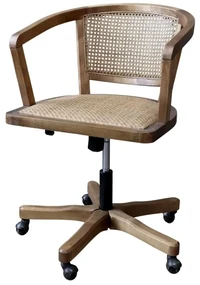 Scaun de birou, din lemn de mesteacan si rattan, natur, cu aspect vintage, Old French