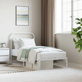 352620 vidaXL Cadru pat metalic cu tăblie, alb, 90x200 cm