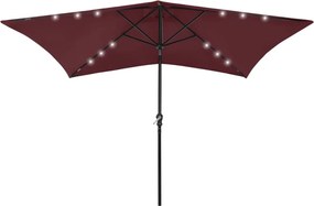 vidaXL Umbrelă de soare cu stâlp din oțel & LED-uri, roșu bordo, 2x3 m