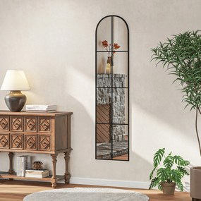 HOMCOM Oglindă mare de perete sau pe podea 40 x 160 cm de fereastră arcuită cu cadru metalic, film antifisurare, negru | Aosom Romania