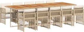 vidaXL Set mobilier de grădină cu perne, 11 piese, bej, poliratan