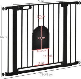 PawHut Barieră Reglabilă pentru Câini cu Ușă Mică, Montare prin Presiune și Închidere Automată, 75-103x76 cm, Negru | Aosom Romania