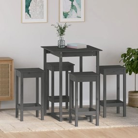 Set mobilier de bar, 5 piese, gri, lemn masiv de pin Gri, 5