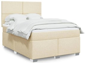 vidaXL Pat box spring cu saltea, crem, 160x200 cm, material textil