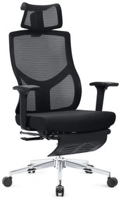 Scaun ergonomic, spatar Mesh, sezut textil, tetiera reglabila, suport picioare, baza metalica, Negru