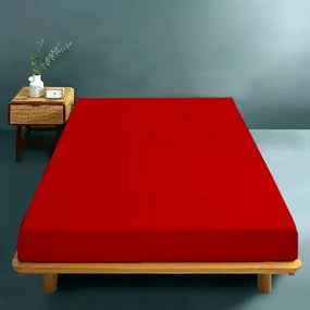 Cearceaf de pat cu elastic, 140x200cm, bumbac, rosu