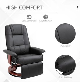 HOMCOM Fotoliu Rabatabil Manual 145° cu Suport pentru Picioare Imitație de Piele Negru | Aosom Romania