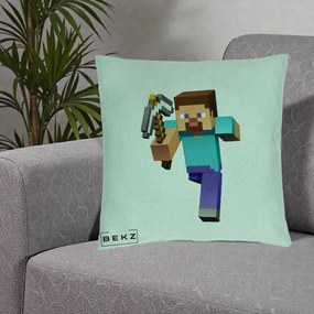 Perna Personalizata Minecraft Steve, 40x40 cm, Verde Menta, Husa Detasabila, Perna Inclusa, BEKZ®