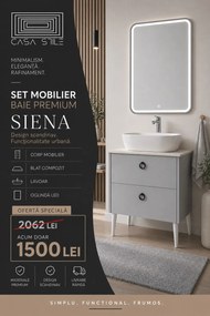 Mobilier Siena BC2451 60 cm, gri prafuit, oglinda cu LED, lavoar ceramic, blat compozit inclus, MDF total