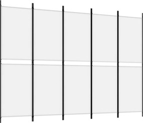 vidaXL Paravan de cameră cu 5 panouri, Alb, 250 x 180 cm, textil
