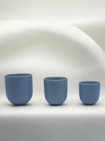 Set 3 Pahare Cafea NOVUM Velaris Blue Moon (Luna Albastra Mat) - 250 ml, 150 ml, 80 ml - Gresie Ceramica Glazurata Manual