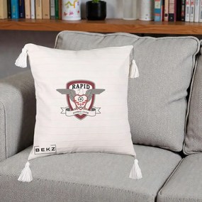 Perna Personalizata Rapid Fotbal Club 1923, 40x40 cm, Bej cu Franjuri, Husa Detasabila, Perna Inclusa, BEKZ®