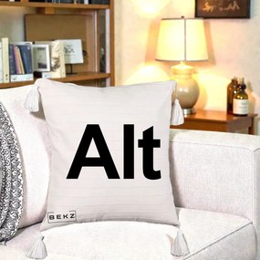 Perna Personalizata Tasta Alt Tipografie Bold, 40x40 cm, Bej cu Franjuri, Husa Detasabila, Perna Inclusa, BEKZ®