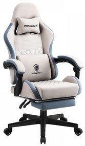 DOWINX Scaun gaming, ergonomic, suport lombar cu masaj, spătar înalt, reglabil, tetieră, rezistent 150 kg, material textil, suport pentru picioare, Ivory