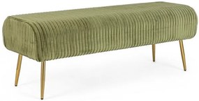 Bancheta cu caneluri verde olive/auriu din catifea si metal, 129 cm, Selena Bizzotto