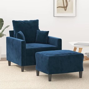 Fotoliu canapea cu taburet, albastru, 60 cm, catifea Albastru, 78 x 77 x 80 cm