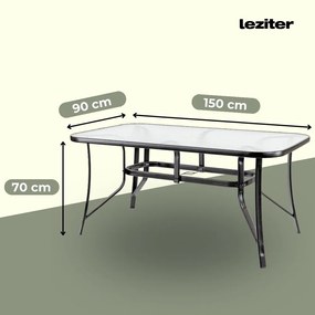 Masă de grădină Canillo cu cadru metalic și sticlă, neagră