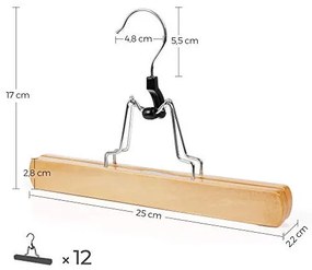 Set 12 umerase din lemn, Songmics, Pentru pantaloni, CRW007-12, Natural, 9.8 x 8.7 cm