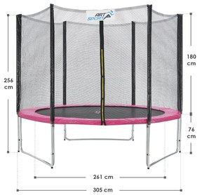 Trampolina Jampino 3,05 metrový priemer s ochrannou sieťkou a rebríkom ružová