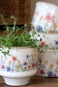 Ghiveci din ceramică cu flori de câmp, crem, H10,5/D12 cm, „Fleurville”