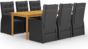 vidaXL Set mobilier de grădină, 7 piese, negru